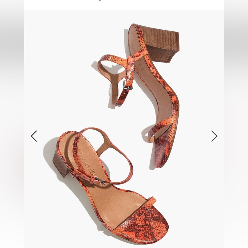 Madewell The Hollie ankle strap snake embossed block heel 9 leather sandals